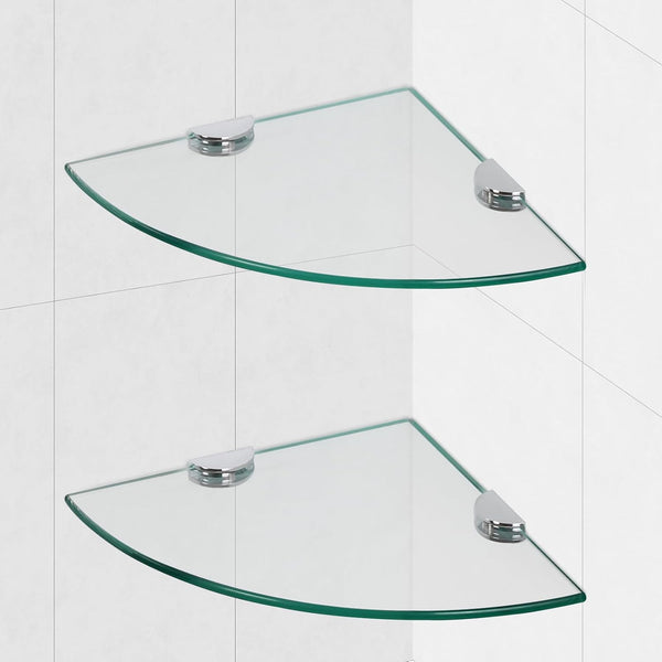 Glass Corner Shower Shelf — 8", 10", 12" Tempered Glass